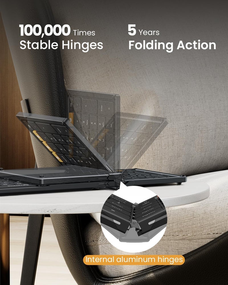 ProtoArc Foldable Keyboard and Mouse, XKM01 True Full-Size Folding Bluetooth Keyboard Mouse Combo for Business Travel, a Portable Office Suite On-The-Go, Compatible with Laptop iPad Tablet - Black - Image 2